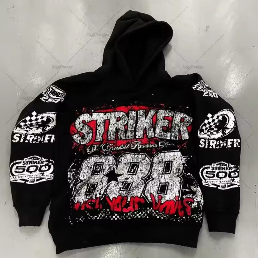 Striker Black Hoodie with Bold Graphics